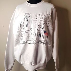 Vintage Hanes white cotton  embroidered Landscape Needlepoint sweatshirt xl